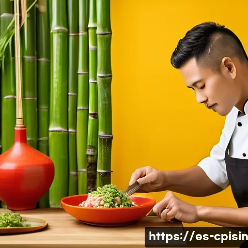 퓨전 요리의 창의적 마인드셋 개발하기 - A vibrant fusion kitchen scene showcasing a skilled chef preparing a colorful dish that blends Japan...