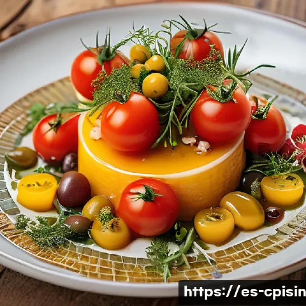 퓨전 요리의 경험 마케팅 전략 - A vibrant gourmet dish artfully plated on a rustic wooden table, featuring a colorful arrangement of...