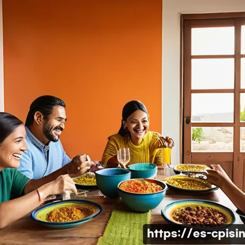 퓨전 요리와 식문화의 상관관계 - A vibrant fusion cuisine dining table set in a modern Mexican home, showcasing colorful dishes that ...