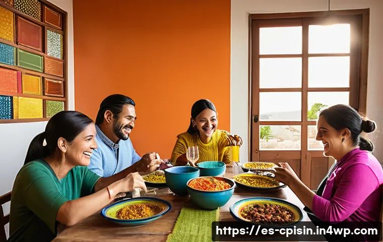 퓨전 요리와 식문화의 상관관계 - A vibrant fusion cuisine dining table set in a modern Mexican home, showcasing colorful dishes that ...