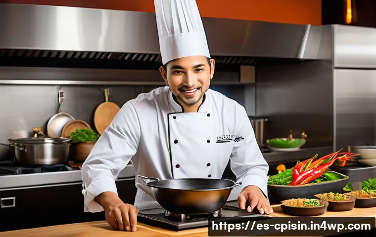 퓨전 요리의 교육 및 훈련 프로그램 - A modern fusion kitchen scene featuring a professional Hispanic chef in smart casual attire, careful...