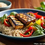 Home 20 퓨전 요리의 영양 균형 맞추기 - A vibrant fusion dish featuring a balanced plate with half filled with colorful seasonal vegetables ...
