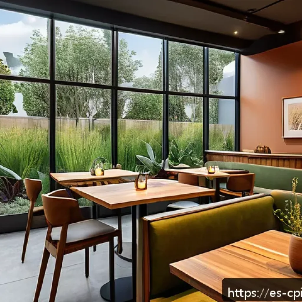 퓨전 요리의 혁신적인 레스토랑 디자인 - A cozy fusion cuisine restaurant interior featuring warm terracotta, olive green, and natural wood t...