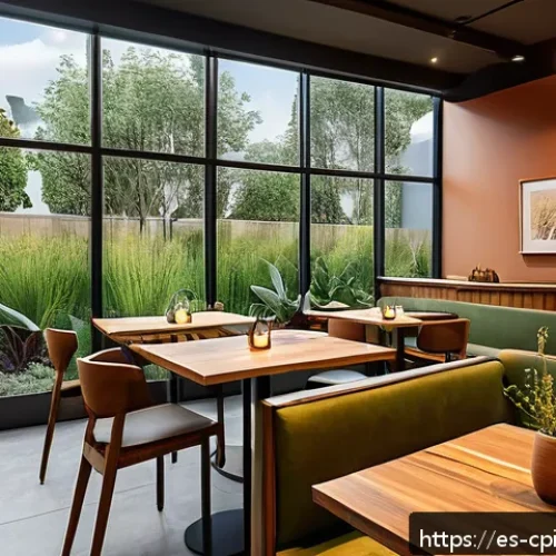 Home 30 퓨전 요리의 혁신적인 레스토랑 디자인 - A cozy fusion cuisine restaurant interior featuring warm terracotta, olive green, and natural wood t...