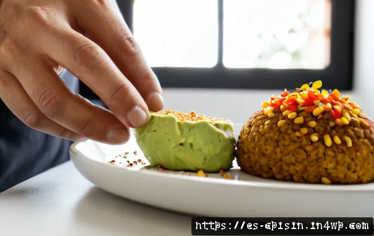 Home 17 퓨전 요리의 새로운 아이템 발굴하기 - Photorealistic culinary innovation scene in a contemporary Spanish test kitchen, chef’s hands arrang...